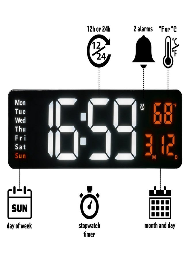 Opis Technology Opis Clock 1 (XXL 16'' White & Orange): The Colorful Retro Rectangular Digital Wall Clock, Digital Clock with Date and Day of Week, Wall Clock with Temperature, Timer and Counter - Image 2